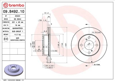 BREMBO 09.B492.10 EAN: 8020584036310.