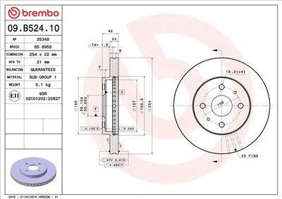 BREMBO 09.B524.10 EAN: 8020584216811.