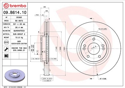 BREMBO 09.B614.10 EAN: 8020584210048.
