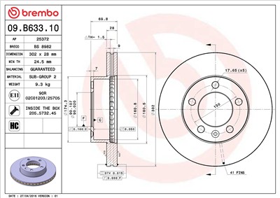 BREMBO 09.B633.10 EAN: 8020584210017.
