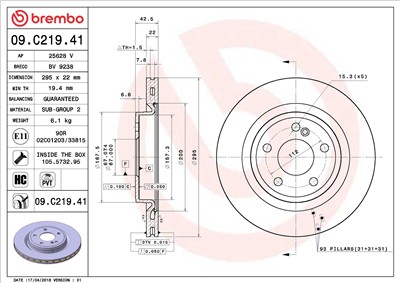 BREMBO 09.C219.41 EAN: 8020584228029.