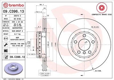 BREMBO 09.C396.13 EAN: 8020584219270.