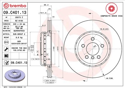 BREMBO 09.C401.13 EAN: 8020584220863.