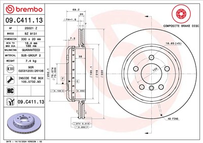 BREMBO 09.C411.13 EAN: 8020584039359.
