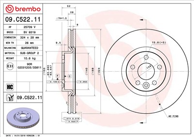BREMBO 09.C522.11 EAN: 8020584232255.