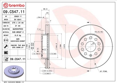 BREMBO 09.C547.11 EAN: 8020584227220.