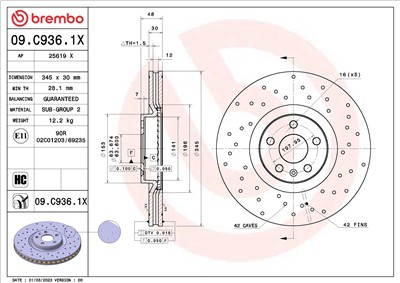 BREMBO 09.C936.1X EAN: 8020584324547.
