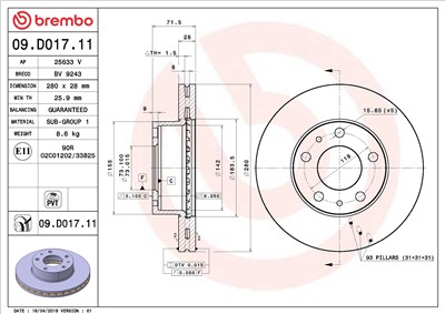 BREMBO 09.D017.11 EAN: 8020584227350.