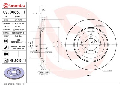BREMBO 09.D085.11 EAN: 8020584237625.