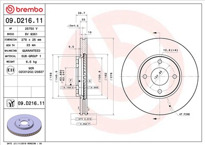 BREMBO 09.D216.11 EAN: 8020584239360.