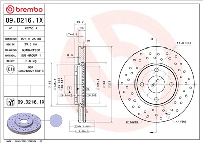 BREMBO 09.D216.1X EAN: 8020584324554.