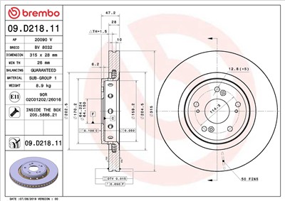 BREMBO 09.D218.11 EAN: 8020584312353.