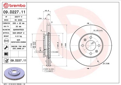 BREMBO 09.D227.11 EAN: 8020584315620.