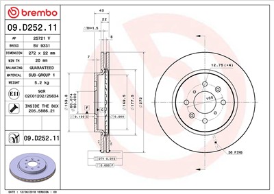 BREMBO 09.D252.21 EAN: 8020584315309.