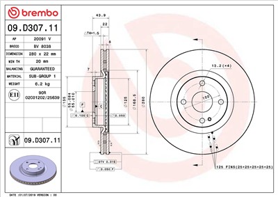 BREMBO 09.D307.11 EAN: 8020584239902.