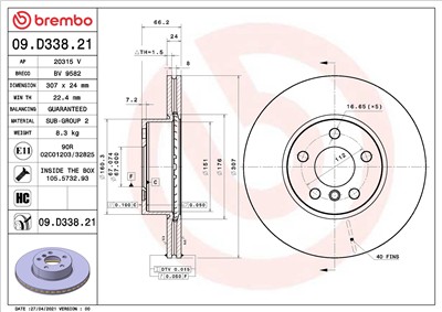 BREMBO 09.D338.21 EAN: 8020584317433.