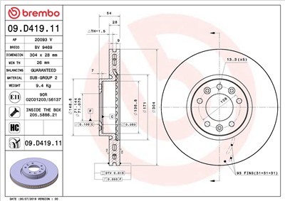 BREMBO 09.D419.11 EAN: 8020584312773.