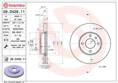 BREMBO 09.D426.11 EAN: 8020584237762.