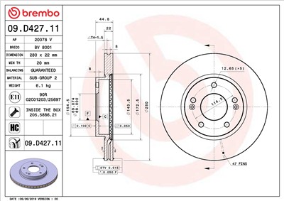 BREMBO 09.D427.11 EAN: 8020584310113.