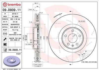 BREMBO 09.D939.11 EAN: 8020584315767.