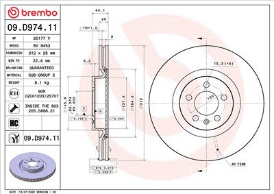 BREMBO 09.D974.11 EAN: 8020584313220.