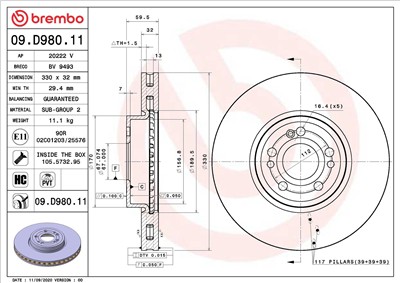 BREMBO 09.D980.11 EAN: 8020584313268.