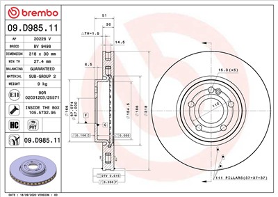 BREMBO 09.D985.11 EAN: 8020584313312.