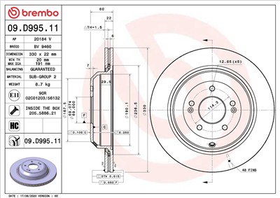 BREMBO 09.D995.11 EAN: 8020584313404.