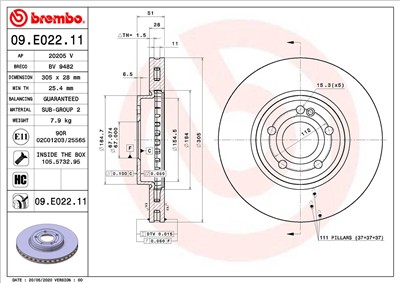 BREMBO 09.E022.11 EAN: 8020584313428.