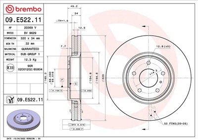 BREMBO 09.E522.11 EAN: 8020584320662.