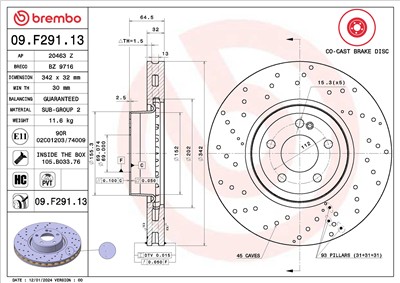 BREMBO 09.F291.13 EAN: 8020584327210.