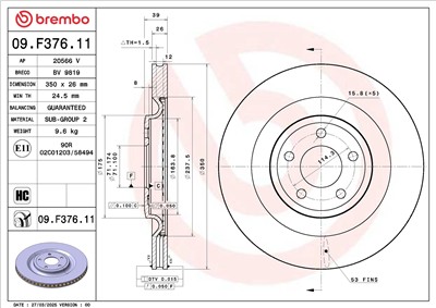 BREMBO 09.F376.11 EAN: 8020584342237.
