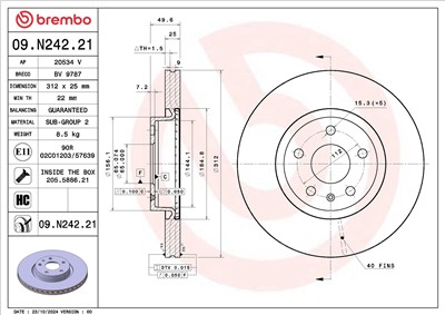 BREMBO 09.N242.21 EAN: 8020584340547.