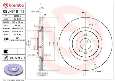 BREMBO 09.N316.11 EAN: 8020584310847.