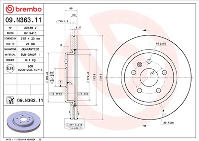 BREMBO 09.N363.11 EAN: 8020584310755.