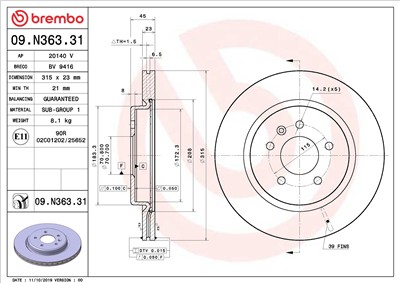 BREMBO 09.N363.31 EAN: 8020584317679.
