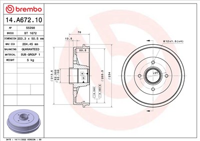 BREMBO 14.A672.10 EAN: 8020584017043.
