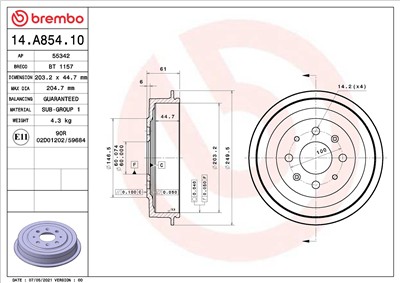 BREMBO 14.A854.10 EAN: 8020584219706.