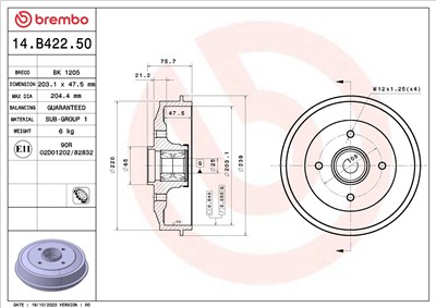 BREMBO 14.B422.50 EAN: 8020584325780.