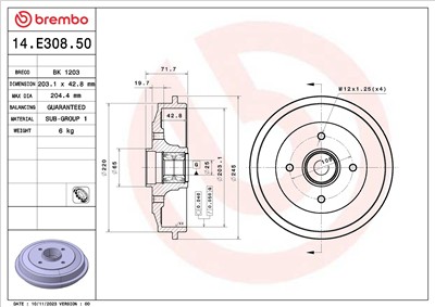 BREMBO 14.E308.50 EAN: 8020584326008.