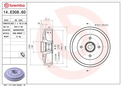 BREMBO 14.E308.60 EAN: 8020584326015.