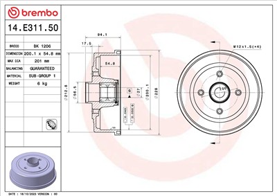 BREMBO 14.E311.50 EAN: 8020584325797.