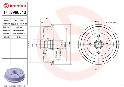 BREMBO 14.E966.10 EAN: 8020584324783.