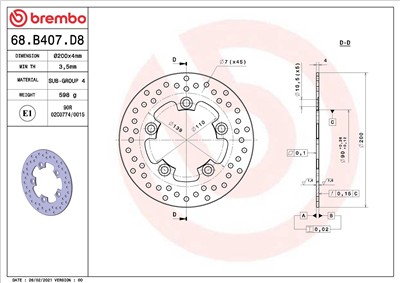 BREMBO 68B407D8 EAN: 8020584621257.