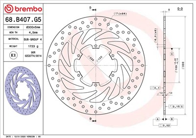 BREMBO 68B407G5 EAN: 8020584621523.