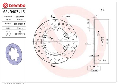 BREMBO 68B407L5 EAN: 8020584621882.