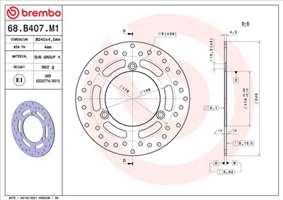 BREMBO 68B407M1 EAN: 8020584621943.