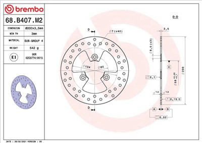 BREMBO 68B407M2 EAN: 8020584621950.