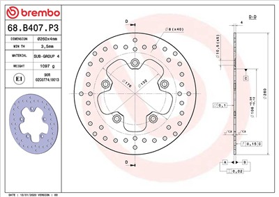 BREMBO 68B407P3 EAN: 8020584622131.