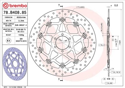 BREMBO 78B40885 EAN: 8020584622834.